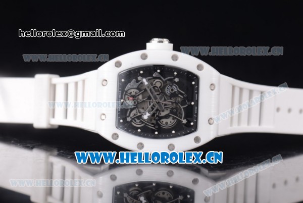 Richard Mille RM 055 Miyota 9015 Automatic Steel Case with Skeleton Dial Dot Markers Black Inner Bezel and White Rubber Strap - Click Image to Close